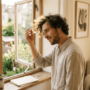Professional photograph natural lighting high quality composition A man tilts